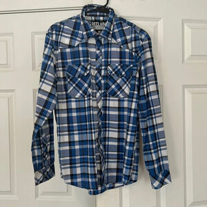 Reclaim plaid shirt size medium blue black Country casual black snaps western